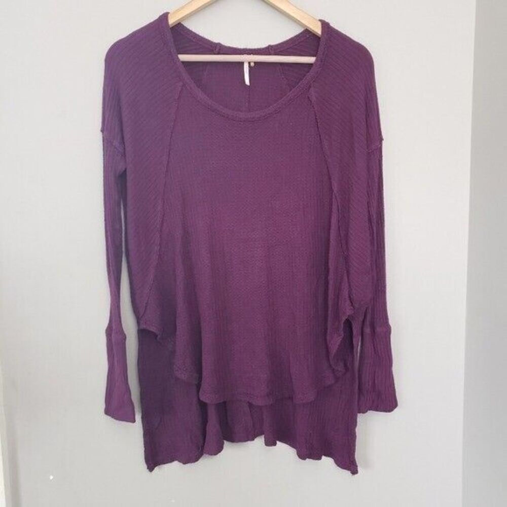 FREE PEOPLE Ventura waffle long sleeve Burgundy Small Rounded Hem
